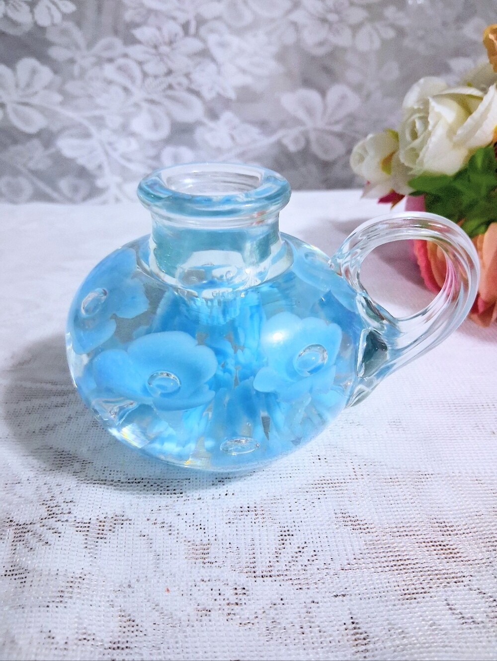 Vintage Joe St. Clair Glass Chamberstick Candle Holder Paperweight